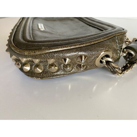 Rebecca Minkoff Leather Studded Crossbody Olive Green Gold Chain Tassel Grunge - Picture 10 of 16